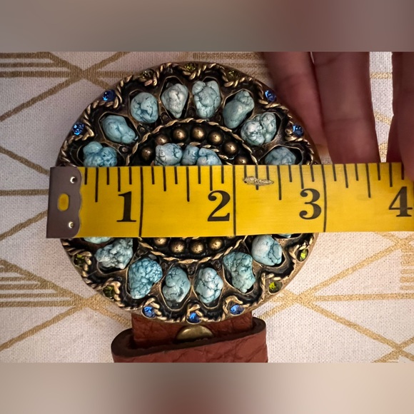 Leatherock Turquoise Stone & Gem Studded Embossed Leather Belt - Picture 8 of 9